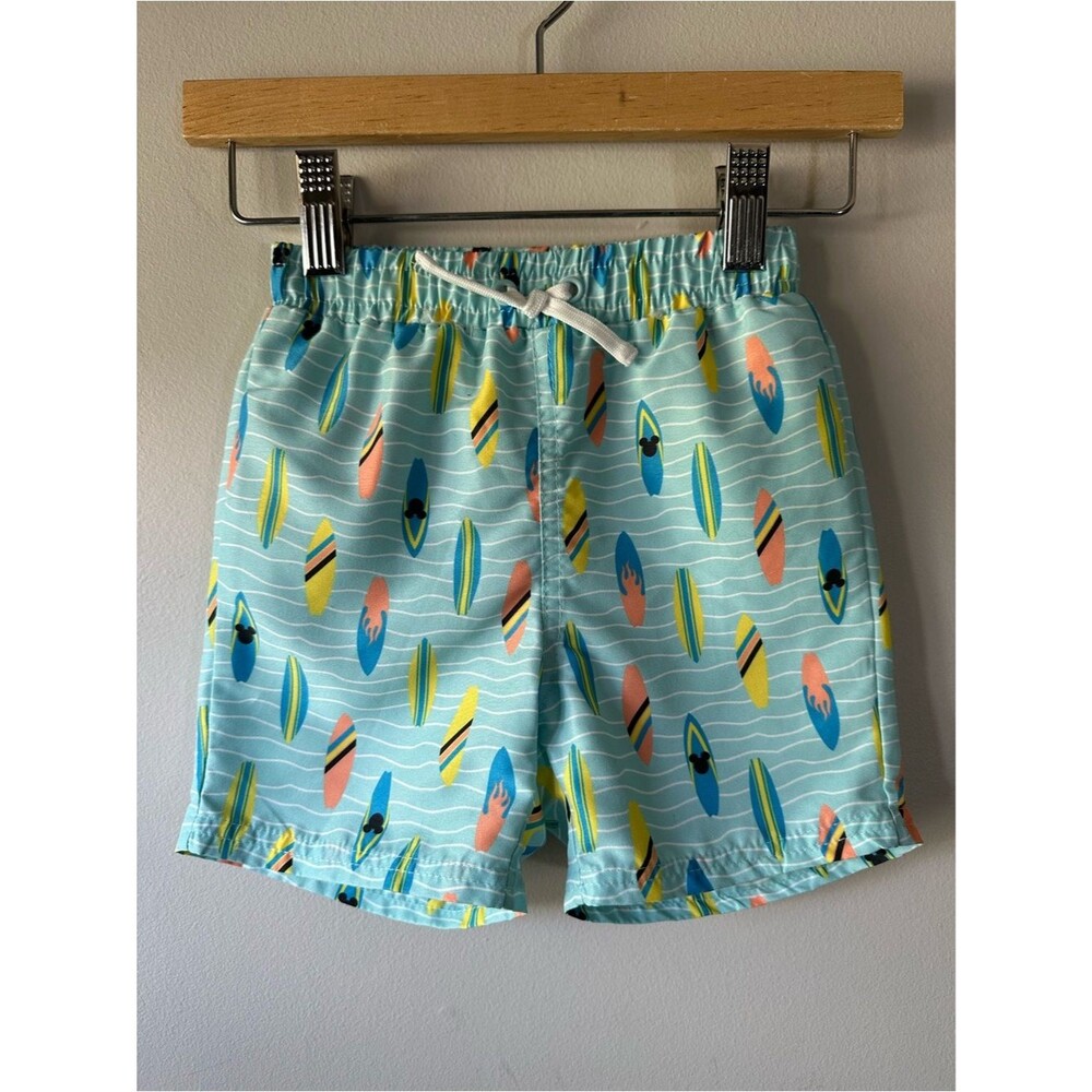 Disney Surfboard Mickey Print Swim Trunks Aqua Beach Swim Shorts Size 3T Summer